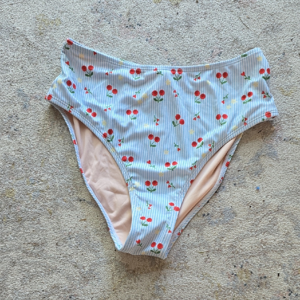 Cupshe Cherry Patterned Bikini Bottoms High Waisted Medium